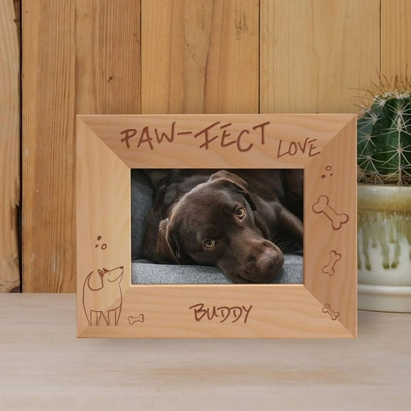 Paw-Fect Love Personalized Wooden Frame-5" x 3 1/2" Brown Horizontal