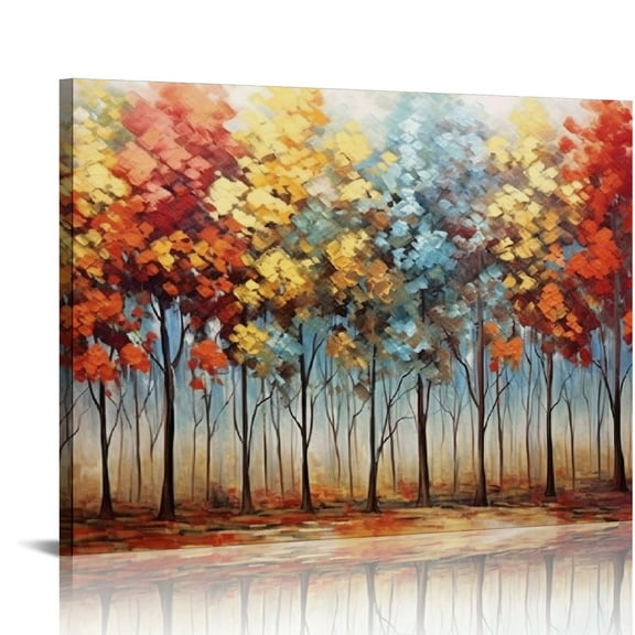 JEUXUS Art, Modern Abstract Painting Oil Hand Painting Tree Hand-Painted On Canvas Acrylic Big Wall Art Colorful Forest Home Hanging Wall Decoration