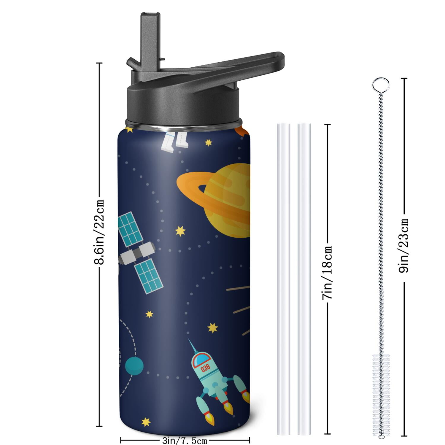 Galaxy Insulated Water Bottle with Straw & Cleaning Brush – 18oz | Leakproof, BPA-Free, 304 Stainless Steel, Wide Mouth, Travel Mug for Car, Gym, Office, Starry, Christmas Thanksgiving Gift