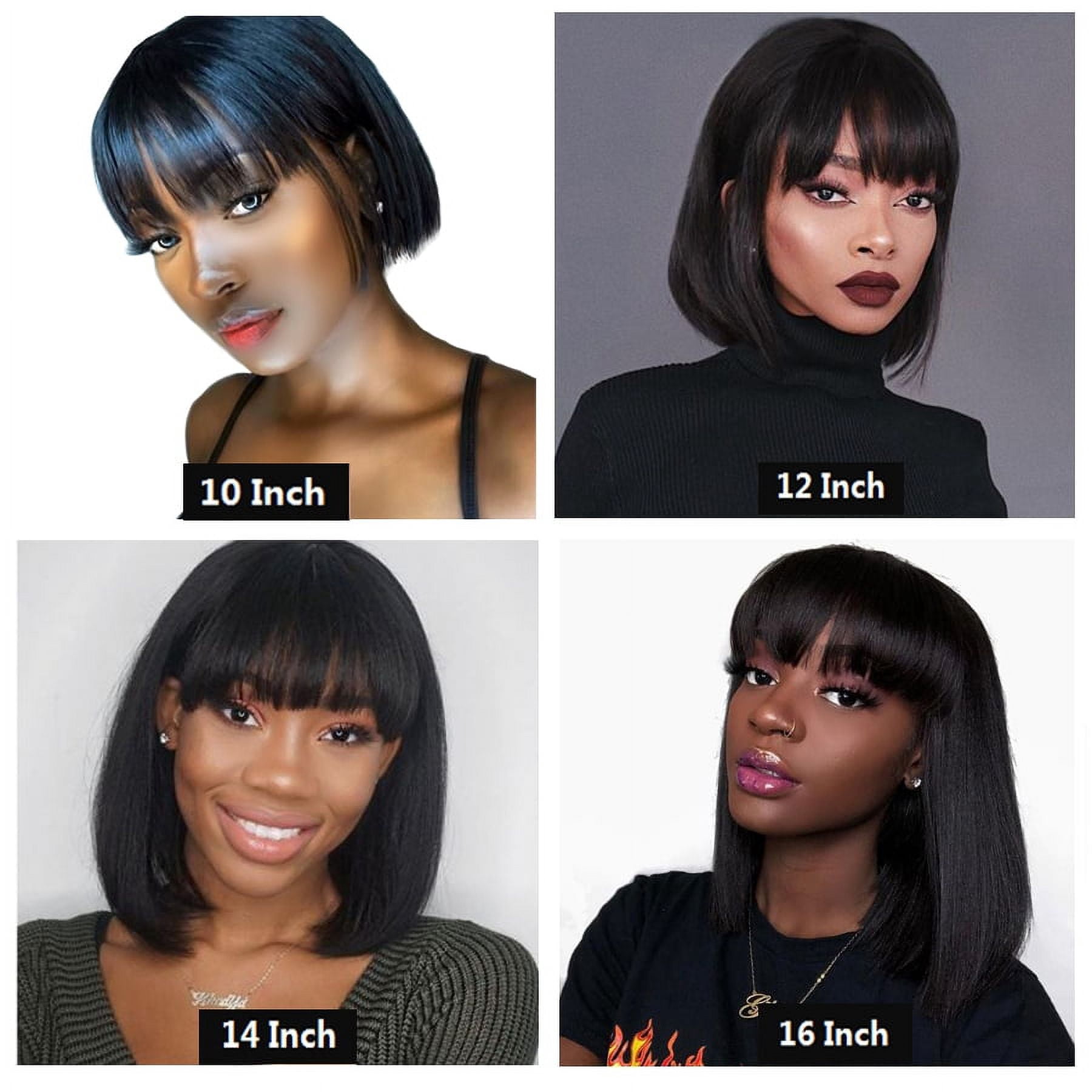 Wigs With Bangs Human Hair Bob Wig For Women Short 12inch 100% Remy Human Hair Wigs Non Lace Front Wigs Machine Made 150% Density Natural Black Color