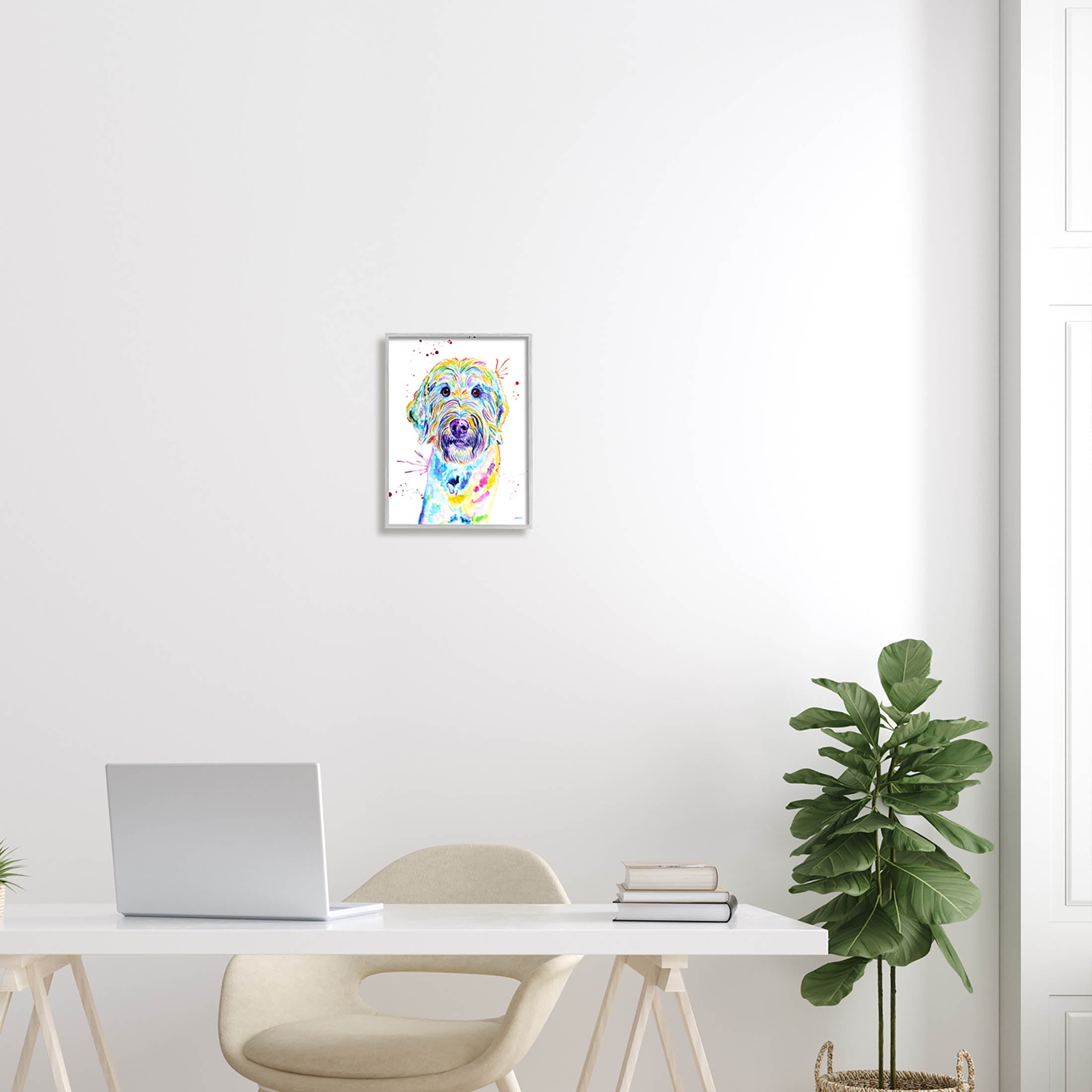 Vivid Goldendoodle Dog Pet Animals & Insects Graphic Art Gray Framed Art Print Wall Art