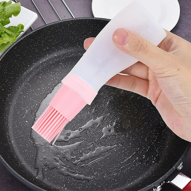 2Pcs Household Barbecue Silicone Oil Bottle with Brush Kitchen Baking Barbecue ToolPink