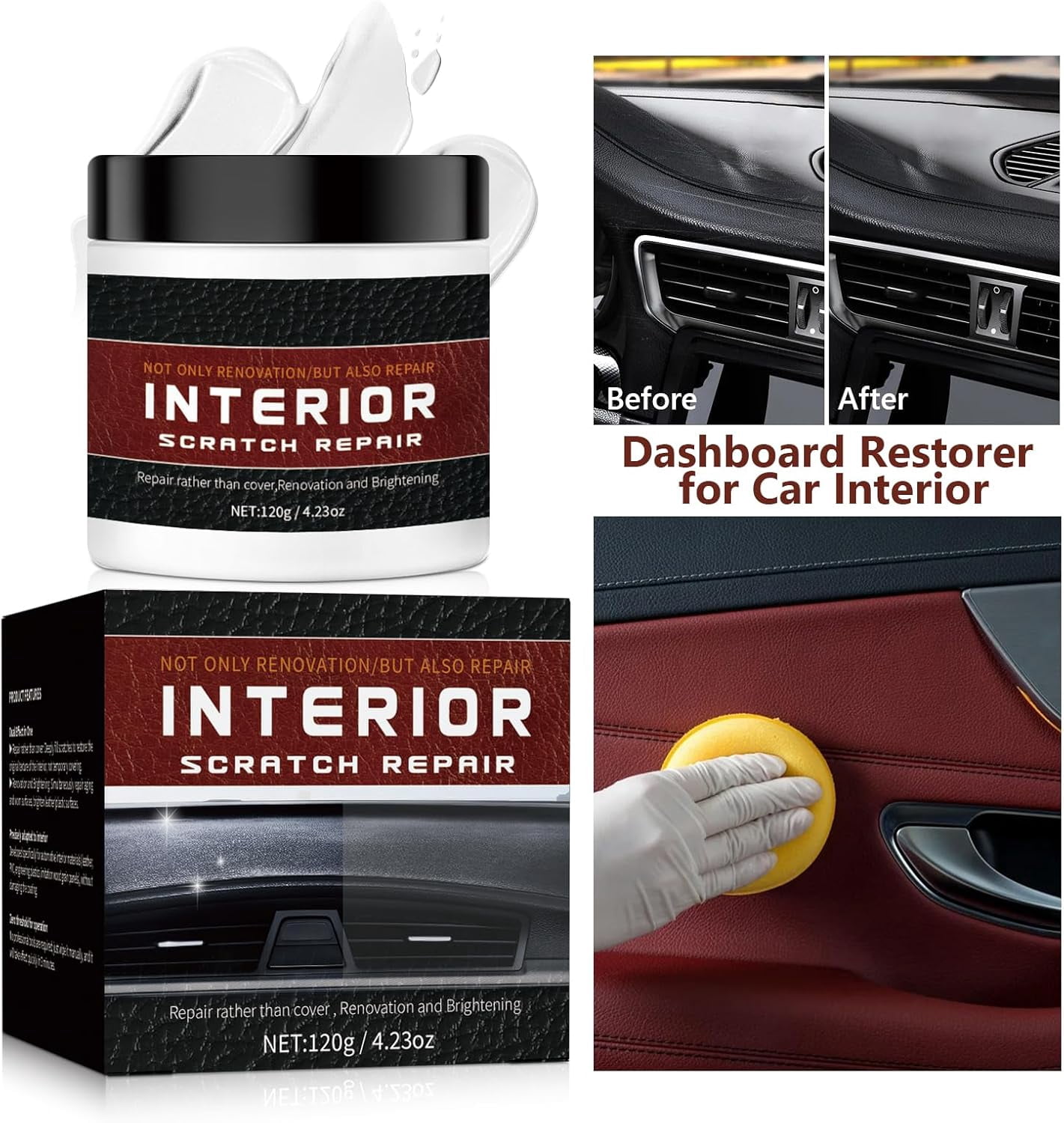 JJEAN-Car Scratch Repair Kit - 2026 UpgradedInterior Scratch Remover for Car Dashboards, Plastics, and Leather, Long-Lasting Protection and Gloss Enhancement - 4.23 oz