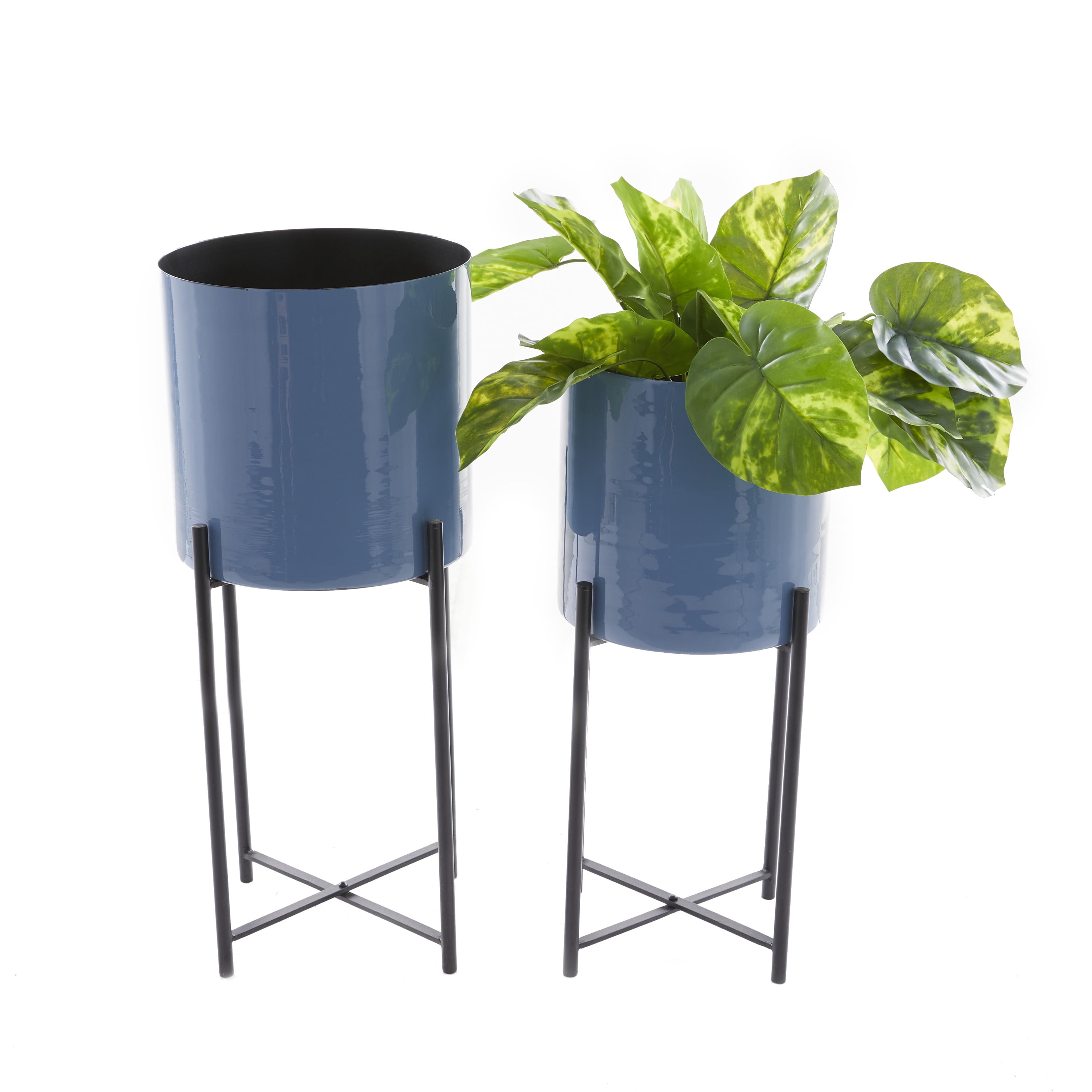 CosmoLiving by Cosmopolitan 24", 21"H Indoor Outdoor Blue Metal Planter with Removable Stand (2 Count)