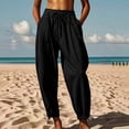 thumbnail image 2 of Wutalume Women's Casual Wide Leg Pants, Solid Color with Side Tie, Cropped Comfy Pants with Pockets, High Waisted,Perfect for Summer Outings,Black L, 2 of 7