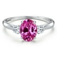 thumbnail image 3 of Gem Stone King 10K White Gold Pink Created Sapphire and White Topaz 3-Stone Ring for Women | 1.93 Cttw | Oval 8X6MM | Gemstone September Birthstone | Size 8, 3 of 6