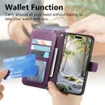 thumbnail image 4 of Wallet Case for Samsung Galaxy S24 Plus, Premium Lychee Texture PU Leather Magnetic Closure Zipper Pocket Case Kickstand Card Holder Slots with Wrist Strap TPU Shockproof Flip Phone Cover - Purple, 4 of 9