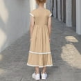 thumbnail image 5 of Spazoro Little and Big Girls Dresses, Solid Color with Pockets Short Sleeve Round Neck Casual Dresses for Girls Khaki Size 7 T, 5 of 9