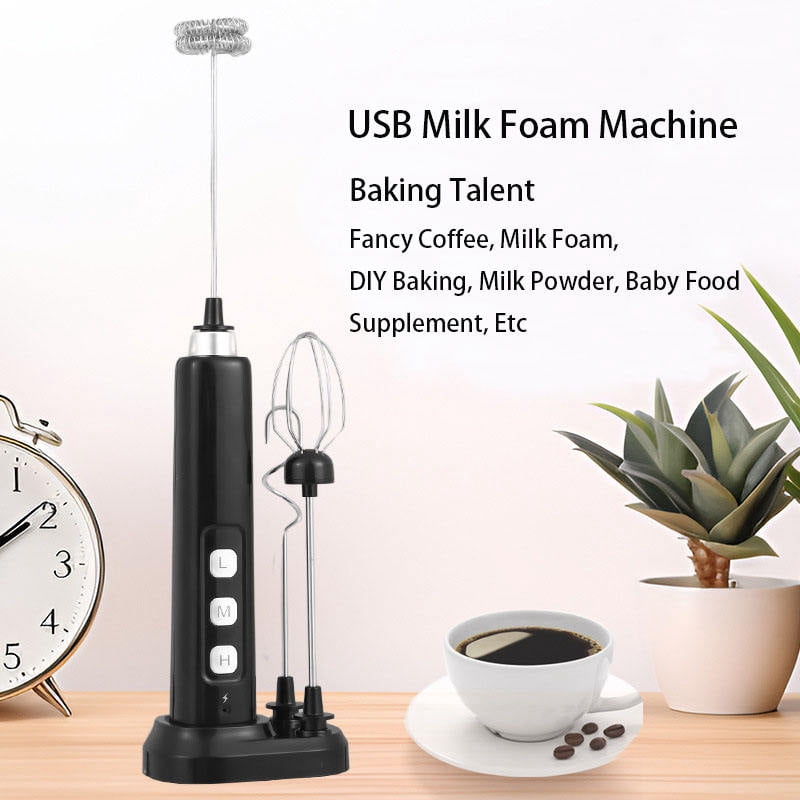 Professional Rechargeable Electric Hand Mixer Milk Frother with Stainless Steel Whisk for Egg Beating, Cream, Cappuccino, Matcha, and Paint Mixing，White