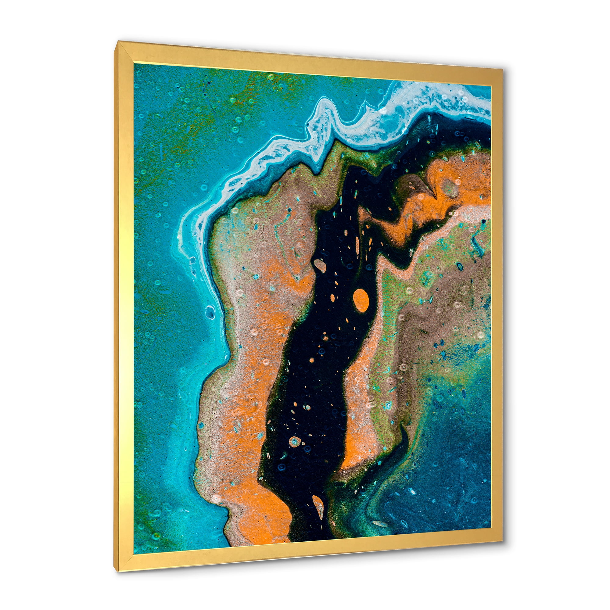 Designart 'Abstract Composition In Black and Orange' Modern Framed Art Print