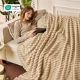 thumbnail image 6 of ROSEKIND Striped Blanket, Premium Faux Fur Touch Ribbed Throw for Sofa and Bed, Cozy Gift for Adults and Friends, 80''x90'', Warm Oatmeal, 6 of 6