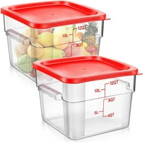 2 Pieces Square Food Storage Containers Polycarbonate 12qt Clear Food Container with Red Lid Commercial Food Storage with Red Graduations for Commercial Kitchen Dough Marinating Meat