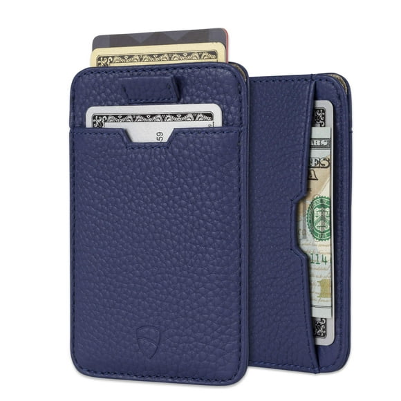 Vaultskin CHELSEA Mens RFID Blocking Slim Leather Card Wallet - Minimalist Front Pocket Cardholder in Matt Blue