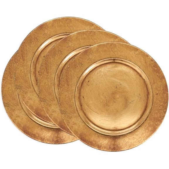 Fennco Styles Copper Antique Charger Plates 13" Round, Set of 4 – Elegant & Sturdy Table Chargers for Banquets, Family Dinners, Special Events, Everyday Use and Home Décor