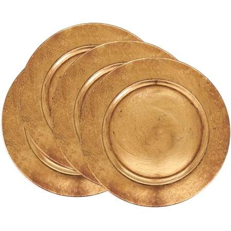 Fennco Styles Copper Antique Charger Plates 13" Round, Set of 4 – Elegant & Sturdy Table Chargers for Banquets, Family Dinners, Special Events, Everyday Use and Home Décor