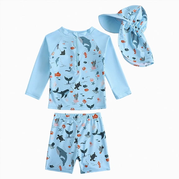 Ymyiu Toddler Boy Bathing Suits Boys Set 2 Piece UPF 50 Quick Dry Long Sleeve Swim Shirt and Swim Trunks for Boys 12-18 Months (Sky Blue,12-18 Months)