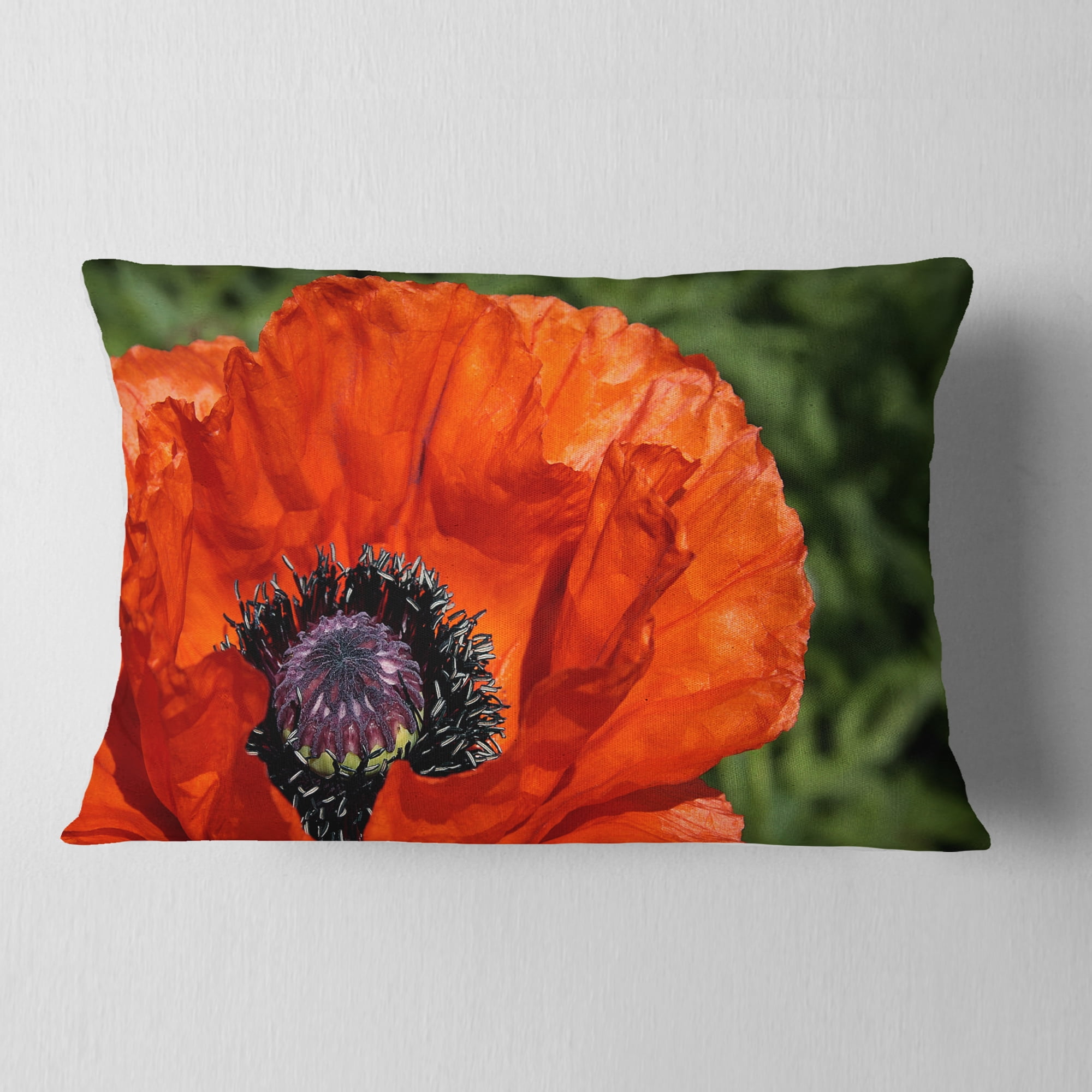 Designart Close Up View of Red Poppy Flower - Floral Throw Pillow - 12x20