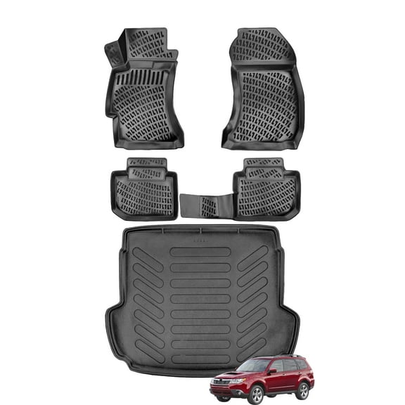 Car Floor Mats   Cargo Liner (Full SET) Compatible for Subaru Forester 2009-2013 Waterproof | All Weather