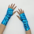 thumbnail image 2 of Ljudmp Womens Shiny Metallic Half Finger Gloves Fingerless Opera Gloves with Thumb Hole for Rave Party Costume Performances Wedding Evening Sky Blue, 2 of 4