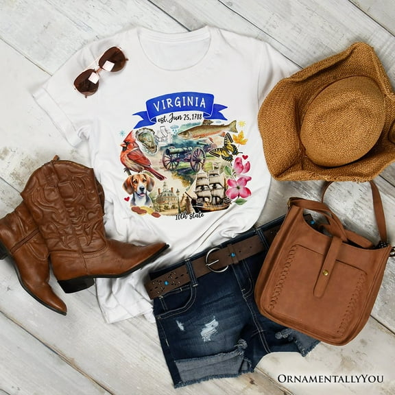 Artistic Virginia State Themes and Landmarks T-Shirt, Tee for History and Travel Lovers