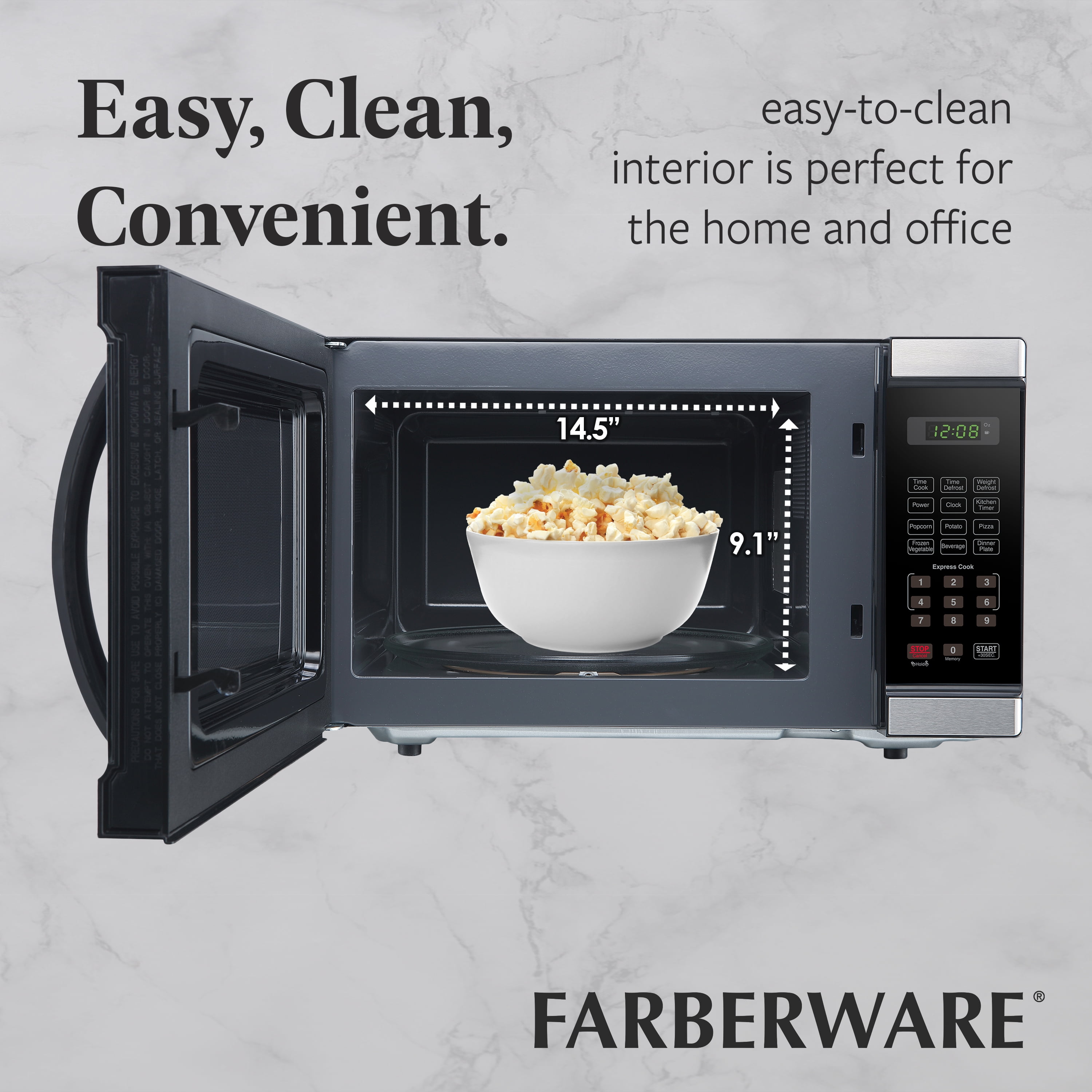 Farberware 1.1 cu ft Microwave Oven, 1000W Professional Countertop Microwave Oven, Stainless Steel