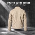 thumbnail image 6 of FchengtaiS Mens Suede Bomber Jacket Stand Collar Zip Up Wind Resistant Jacket Winter Warm Outerwear with Multi Zipper Pockets, 6 of 7