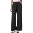 thumbnail image 6 of Busydd Linen Pants for Women Casual Comfy Elastic Waist Drawstring Pants Trendy Loose Solid Color Straight Leg Women's Pants with Pockets Black XL, 6 of 7