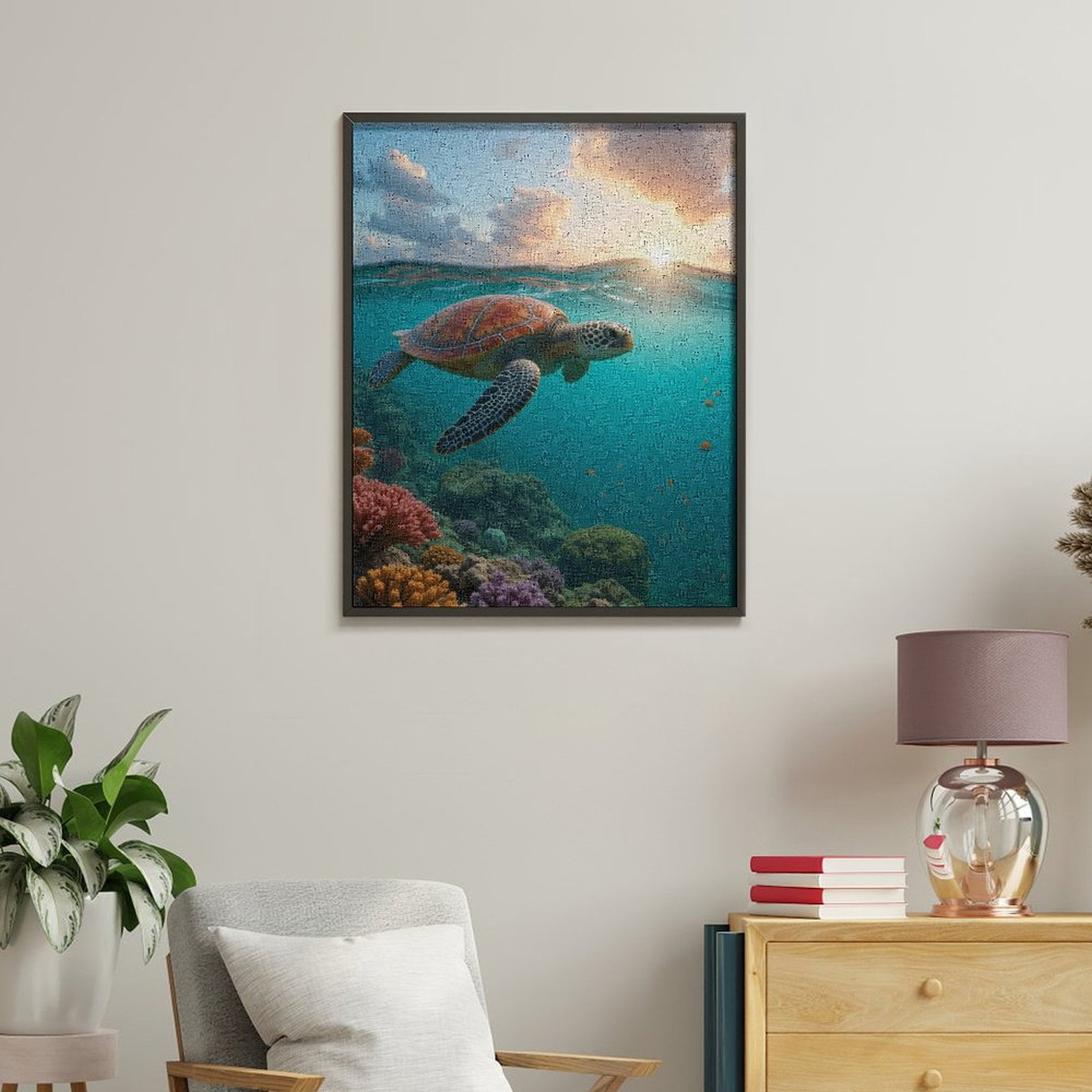 Paint By Numbers Kit for Adults Beginner - Sea Turtle Sunset Ocean View DIY Canvas Painting Kits for Adults, Frameless Paint By Number for Adults for Home Wall Decor 16x20 Inch