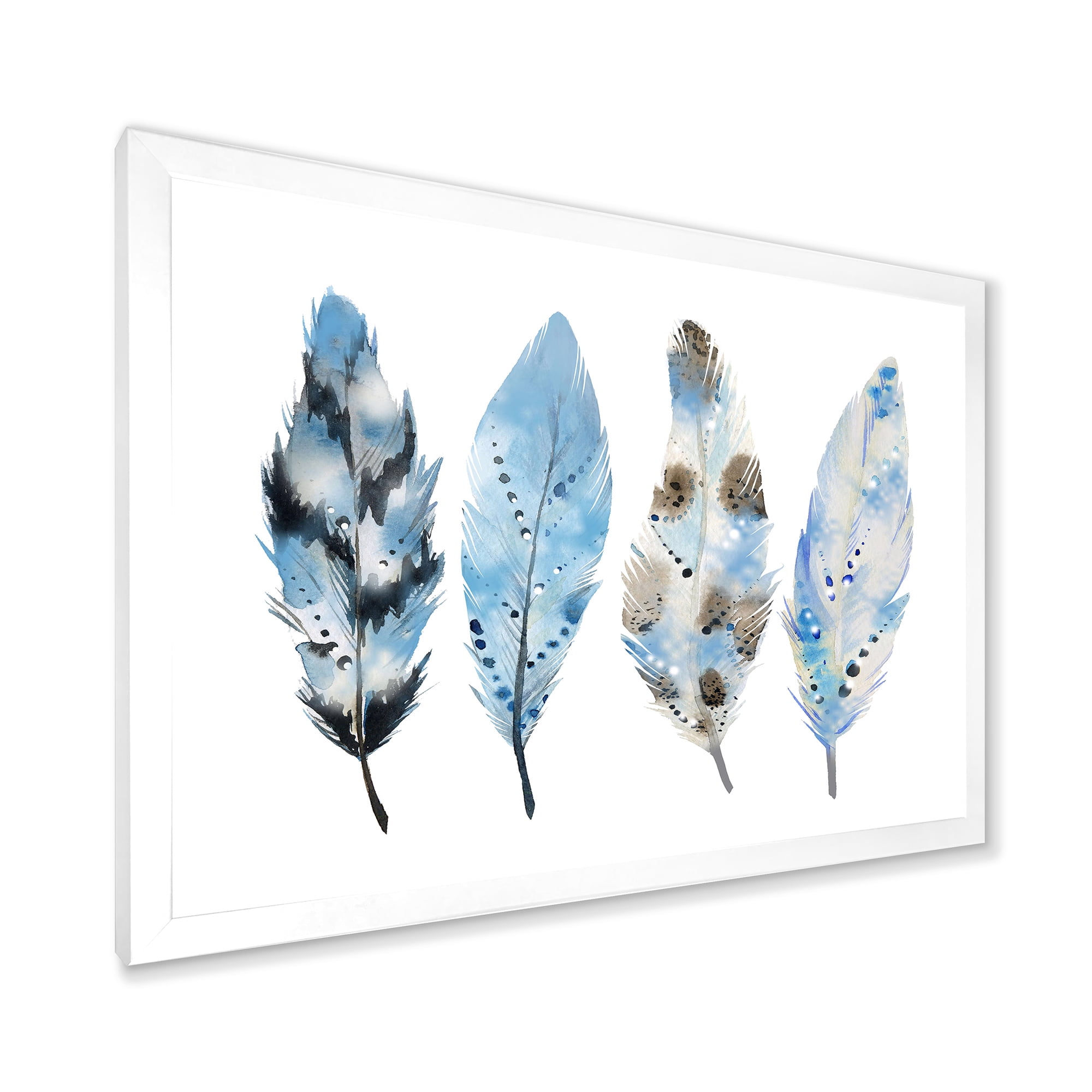 Designart 'Abstract Blue Boho Feathers I' Bohemian & Eclectic Framed Art Print