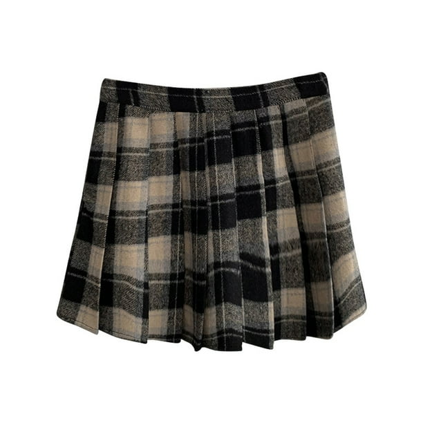 Gibobby faldas para mujer corta Falda de lana a cuadros de talle vintage de invierno para mujer(Marrón, M)