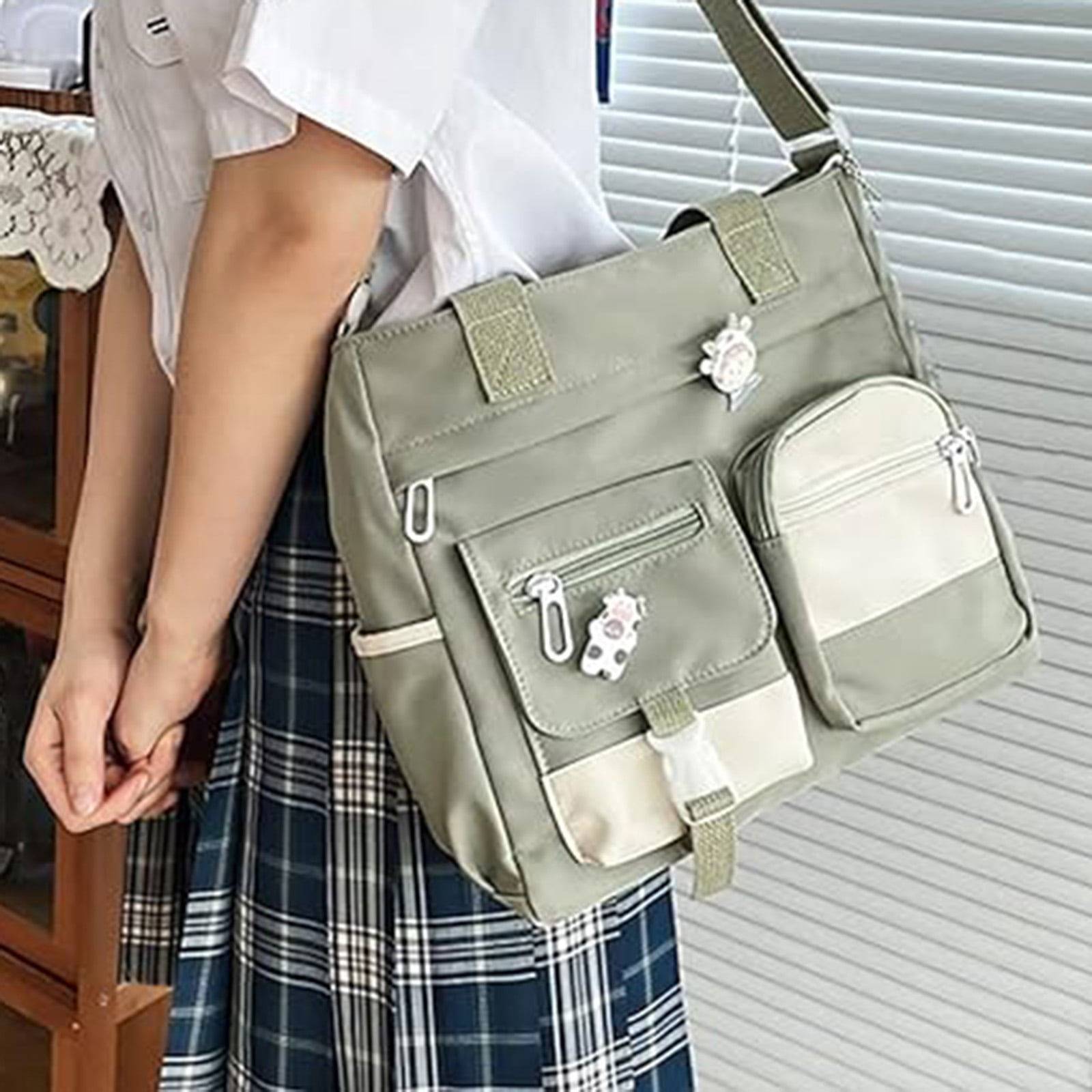 Womens Crossbody Bags for Teens Cute Messenger Purse Nylon Shoulder Tote Bags Multi Pockets Top Handle Satchel Handbags Green