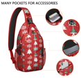 thumbnail image 2 of Sling Backpack,Red Christmas Tree and Snowflake Pattern Sling Bag with Water Bottle Holder,Waterproof Sling Bag for Men/Women with Headphone Jack for Hiking,Travel, 2 of 6