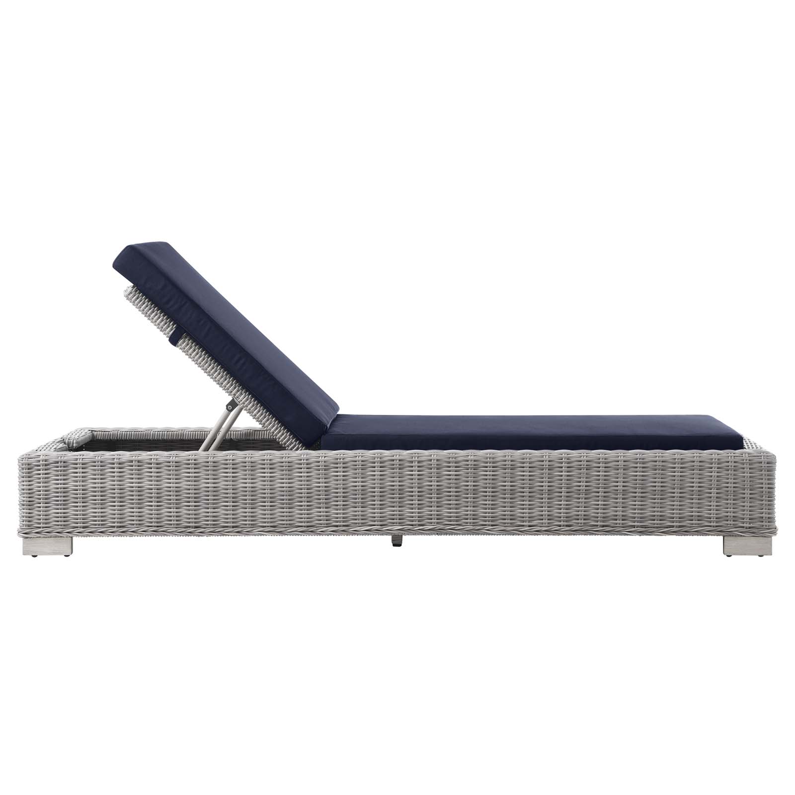 Modway Conway Outdoor Patio Wicker Rattan Chaise Lounge in Light Gray Navy - image 3 of 9