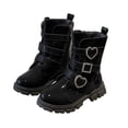 thumbnail image 2 of Girls Martin Boots Faux Leather Tall Boots with Double Buckle & Side Zipper Non Slip Thick Platform Sole Casual Dress Footwear for Fall Winter Daily Wear Black 2.5(37), 2 of 6
