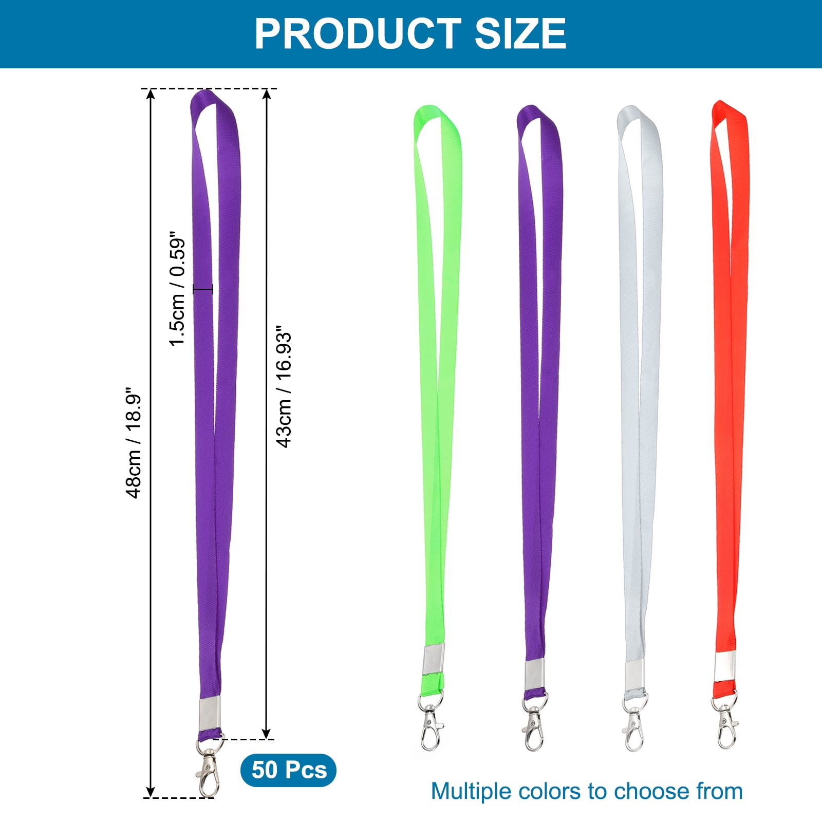 Uxcell 48cm Lanyards Bulk, 50Pcs Teacher Lanyards for ID Badges Keys Badge Lanyard Durable Personalized with Clip for ID Card, Purple