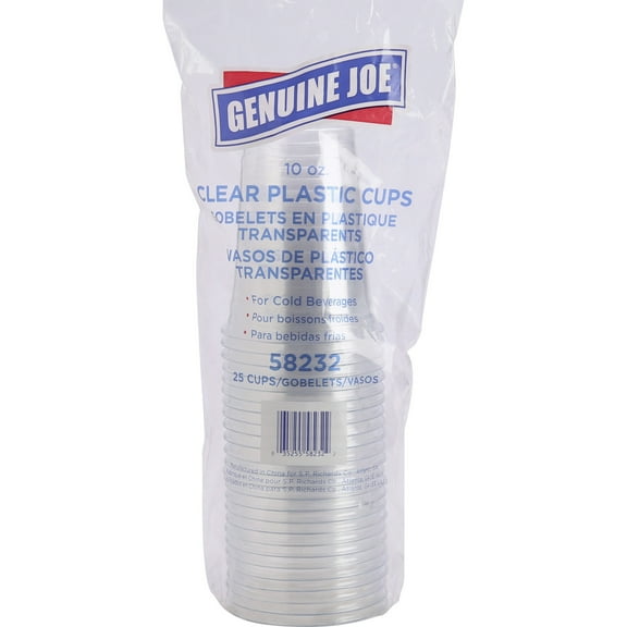 Genuine Joe, GJO58232, Clear Plastic Cups, 25 / Pack, Clear, 10 fl oz