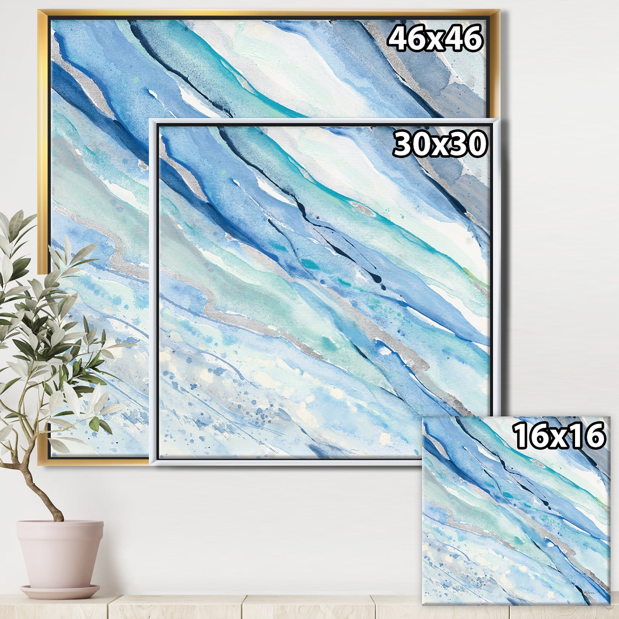 Designart ' Blue Silver Spring I ' Modern Lake House Framed Canvas