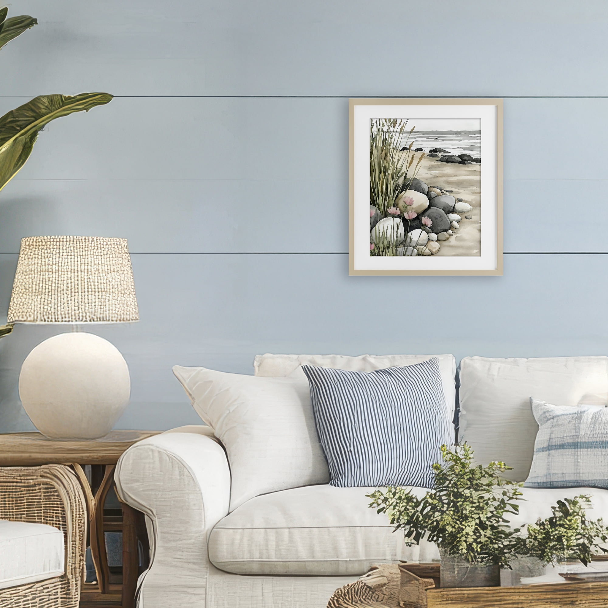 Stupell Industries Coastal Calm Pebbles Birch Framed Print Under Glass, design by Riley B