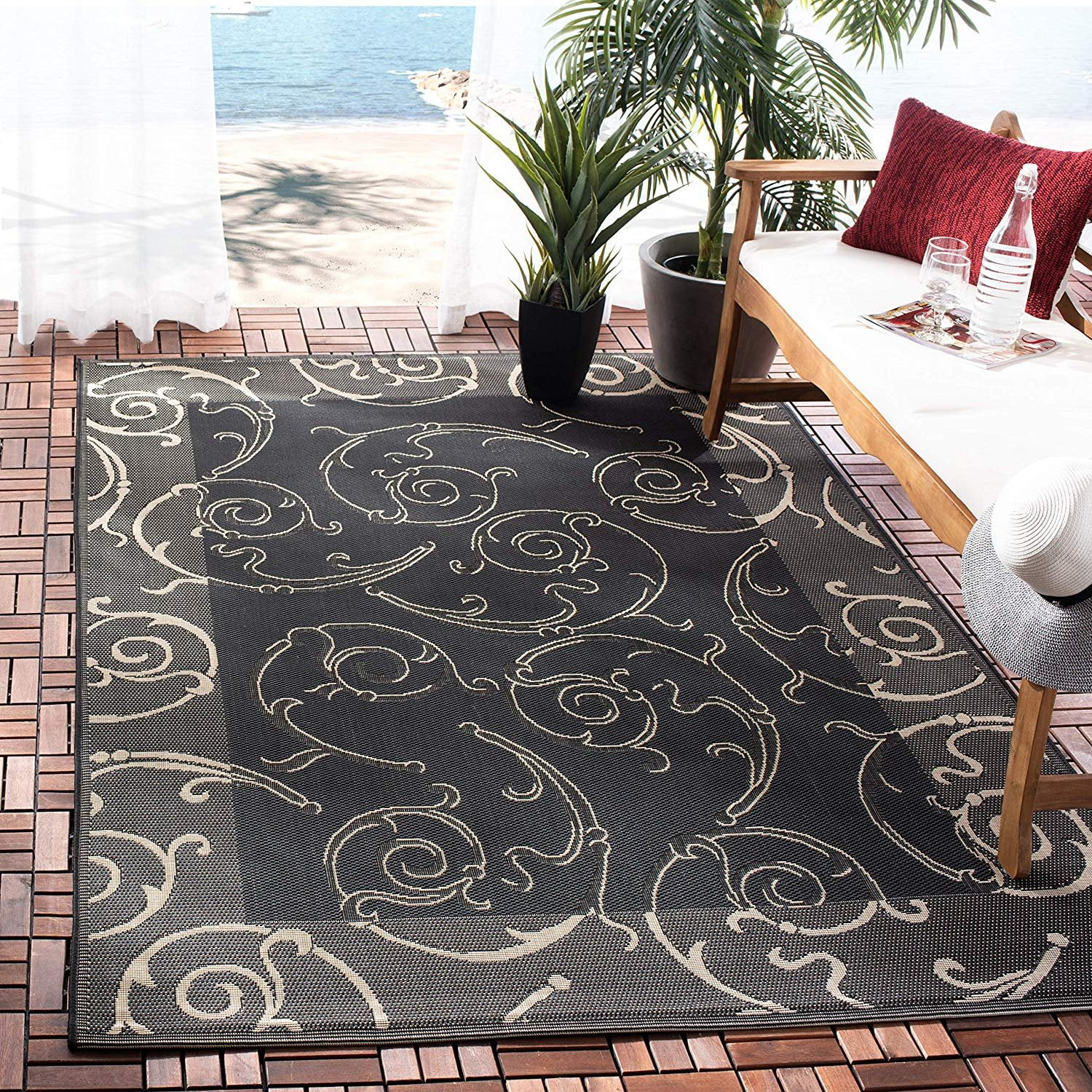 Safavieh Courtyard Collection CY26653908 Black and Sand Indoor