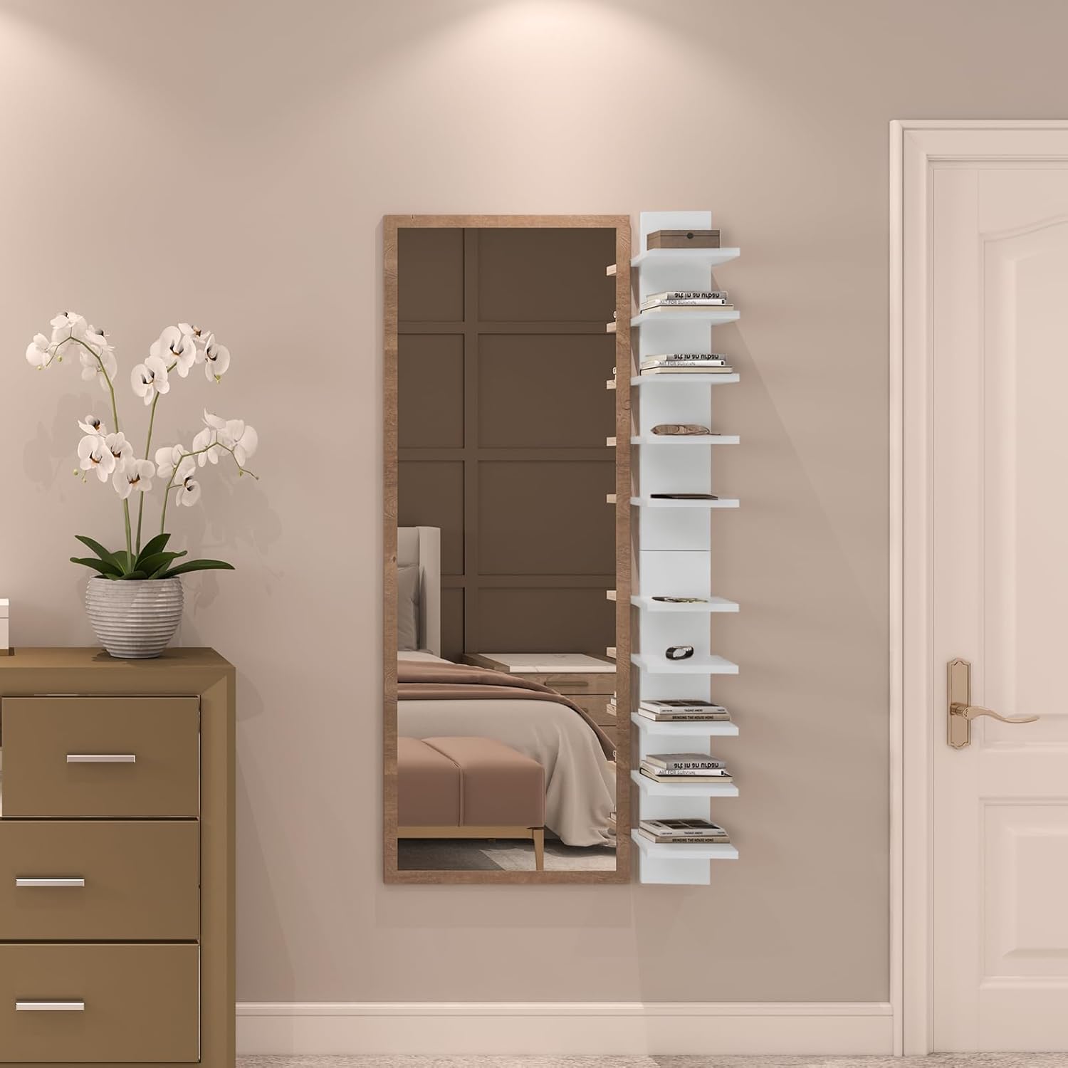 5 Tier Wall Shelves - White Vertical Book Shelf for Wall Storage, Modern Floating Shelves for Bedroom Living Room Vanity
