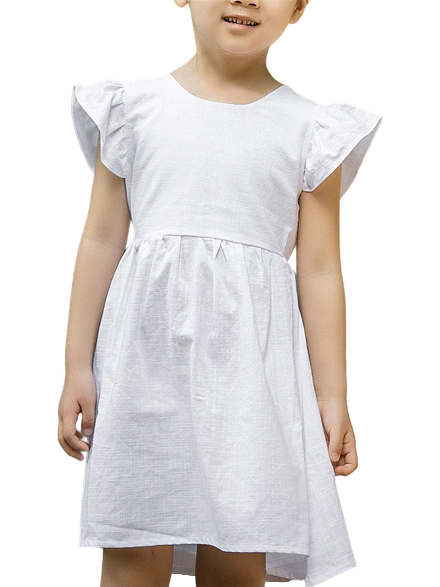 Kids Girls Hand-Smocked White Sleeveless Dress Sundress Birthday Party Pageant 