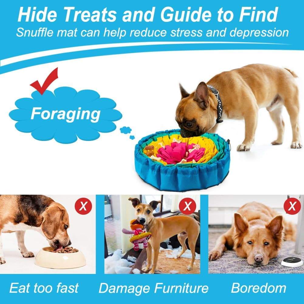 Snuffle Mat for Dogs, Adjustable Dog Puzzle Toys Sniff Mat, Interactive Enrichment Toys for Slow Eating and Mental Stimulation (Red Yellow Blue)