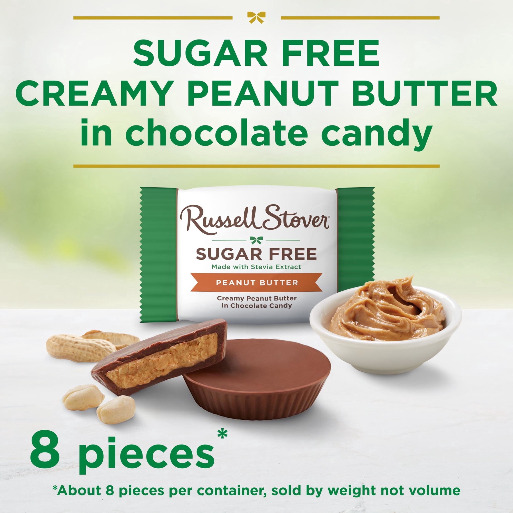RUSSELL STOVER Sugar Free Peanut Butter Cup Chocolate Candy, 4.7 oz. bag, 8 Count