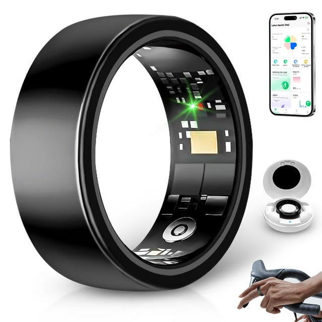 Monitor de salud y sueño Smart Ring SSPATIOS para iOS y Android, negro