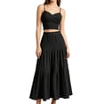 thumbnail image 3 of Women's 2 Piece Maxi Skirt Sets Crop Top Ruffle Hem Flowy Midi Skirt Vacation Going Out Outfits Black S, 3 of 8