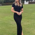 thumbnail image 4 of Puntoco Moda De Mujer Verano Elegante Moda Sexy Solapa Manga Corta Vestido Con Abertura Negro S,Regalos Para Mujer Joven, 4 of 9
