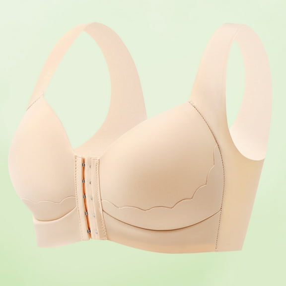 MLCDZ Seamless Front Closure Wire-Free Push Up Bra,Plus Size Women's Full Coverage Bralettes No Underwire Unlined Comfort Daily Sleep Bra Beige XXXXL