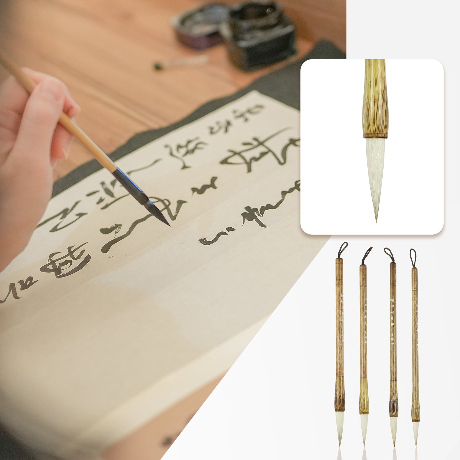 Uxcell Calligraphy Brush, Mix Hair Chinese Calligraphy Pen Chinese Calligraphy Ink Writing Brush Set of 4