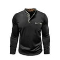 thumbnail image 3 of Tshirts Shirts for Men with Pocket Button Stand Collared Long Sleeve Tees Tops Casual Printed Slim Fit Basic Comfort Pullover T-Shirts, 3 of 7