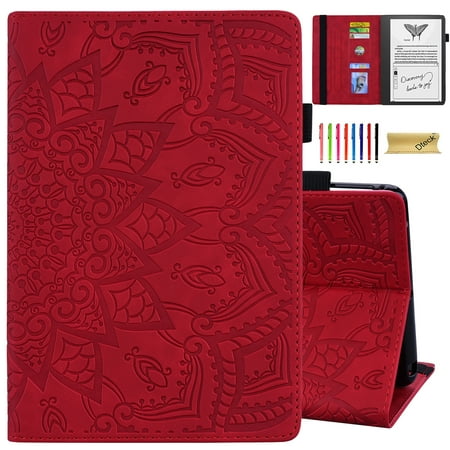 Decase for Kindle Scribe 10.2 Inch 2022, Luxury Shockproof Full Protection Embossed PU Leather Credit Card Slots Holder Multiple Angle Stand Folio Flip Case Auto Wake/Sleep, Red